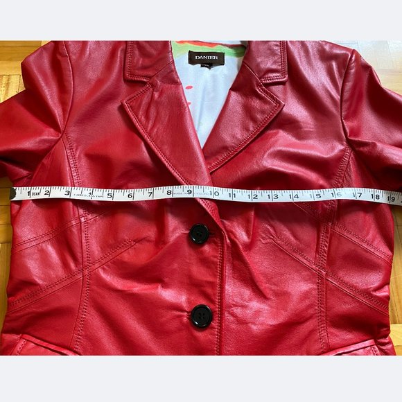 Red Soft Leather Jacket Blazer - Picture 13 of 16